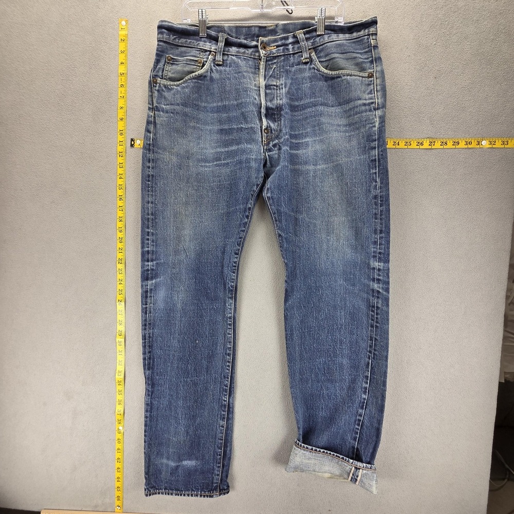 Edwin Jeans Mens 34x32 Blue 865B Straight Japanese Denim Whiskers Honeycomb